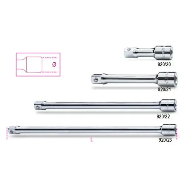 Beta Tools (Article# 920/21) 1/2 in Drive Socket Extension Bar, Chrome-Plated, 125mm - BT 9200822 Premium
