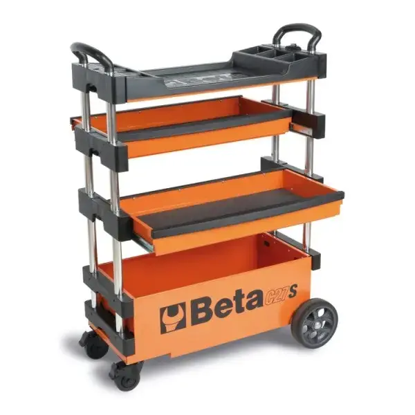 Authentic Beta Tools (Article# C27S-O) Collapsible Rolling Tool Cart - Orange - BT 27000201