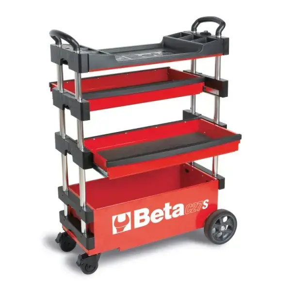 Authentic Beta Tools (Article# C27S-R) Collapsible Rolling Tool Cart - Red - BT 27000203