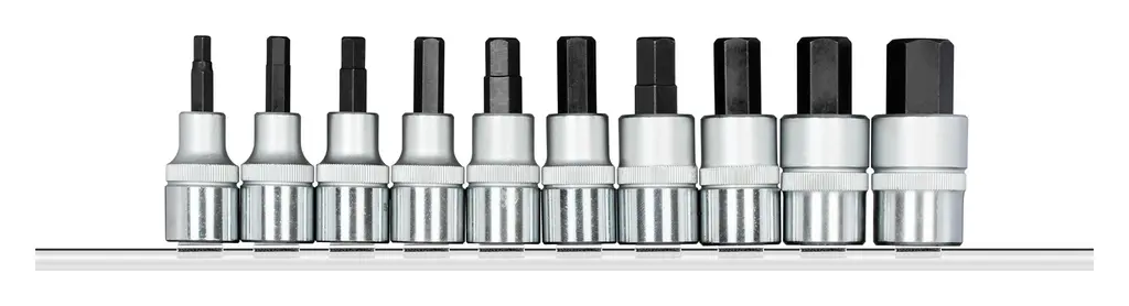 Authentic Gedore Set of 10 1/2 in Screwdriver Bit Socket on Connector Strip, 5 - 17mm - GD 3300023