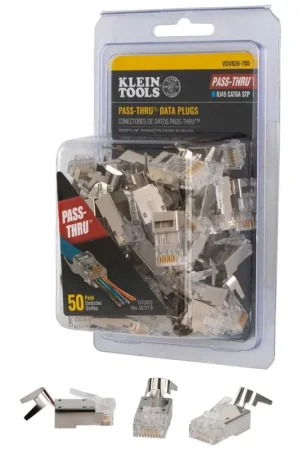 Weekend Sale Klein Tools VDV826-705 Pass-Thru™ Modular Data Plugs, RJ45-CAT6A, Shielded (STP), 50-Pack