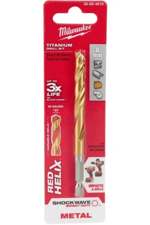 While Supplies Last Milwaukee 48-89-4819 Metric Shockwave Titanium Red Helix 8mm