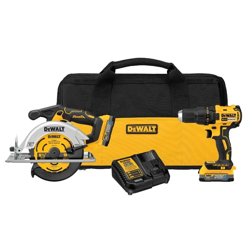 Affordable DEWALT 20V MAX* Brushless Circular Saw and Drill POWERSTACK 1.7Ah Combo Kit