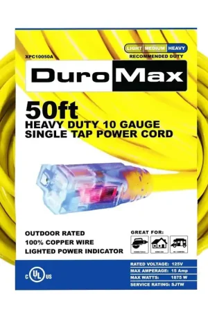 Crafted DuroMax XPC10050A 50-Foot 10-Gauge Single Tap Extension Power Cord