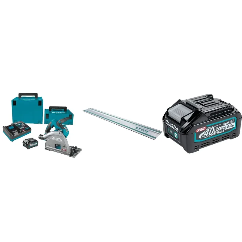 Affordable Makita 40V max XGT Brushless Cordless 6-1/2-in Plunge Track Saw, AWS Capable, 4.0Ah Kit with 55 In. Guide Rail for Track Saws and 40V max XGT 4.0Ah Battery