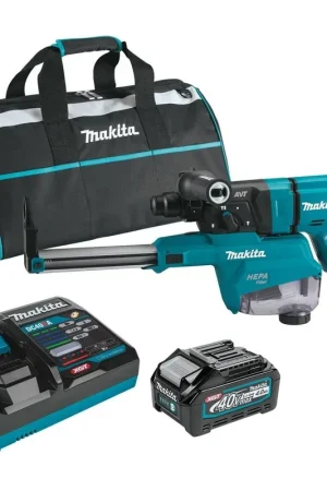 Authentic Makita GRH07M1W 40V max XGT Brushless 1-1/8" SDS-PLUS AVT Rotary Hammer (D-Handle) Kit w/ Dust Extractor, AFT, AWS Capable (4.0Ah)