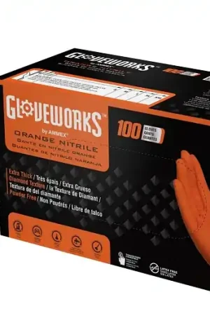 Gloveworks GWON46100 Heavy-Duty Disposable Gloves, L, Nitrile, Powder-Free, Orange, 9-1/2 in L Limited Time