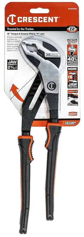 Weekend Sale Crescent Z2 K9 Series RTZ212CGV Tongue and Groove Plier, 12.8 in OAL, 2.6 in Jaw, Self-Locking Adjustment, 1.85 in W Jaw