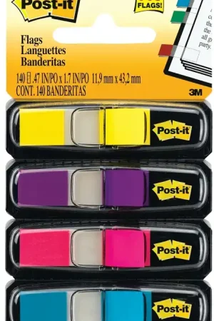 Post-it 683-4AB Flag, 1.7 in L, 0.47 in W, Blue/Pink/Purple/Yellow Don't Miss Out