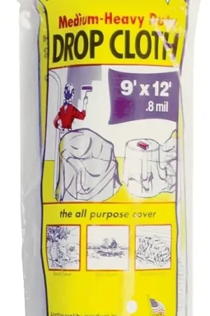 Warp's 8JC-912 Drop Cloth, 12 ft L, 9 ft W, 0.8 mil Thick, Plastic, Clear Clearance