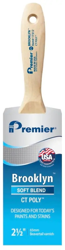 Authentic Premier Brooklyn 17312 Paint Brush, 2-1/2 in W, Beavertail Varnish Brush, 3 in L Bristle, Polyester Bristle